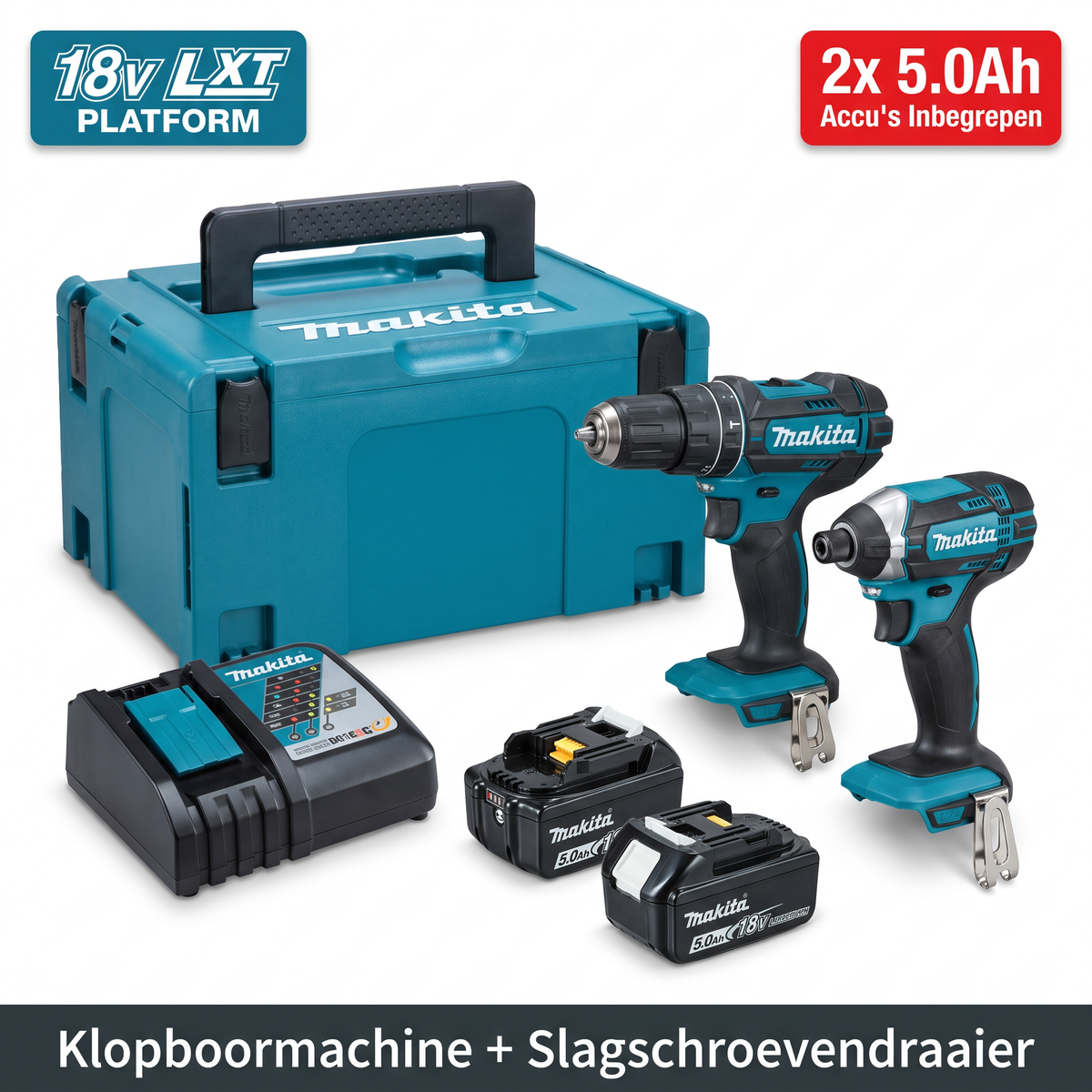 MAKITA DLX2131TJ 18V combiset DHP482 accu klopboormachine + DTD152 slagschroevendraaier (2x 5.0Ah accu) in Mbox